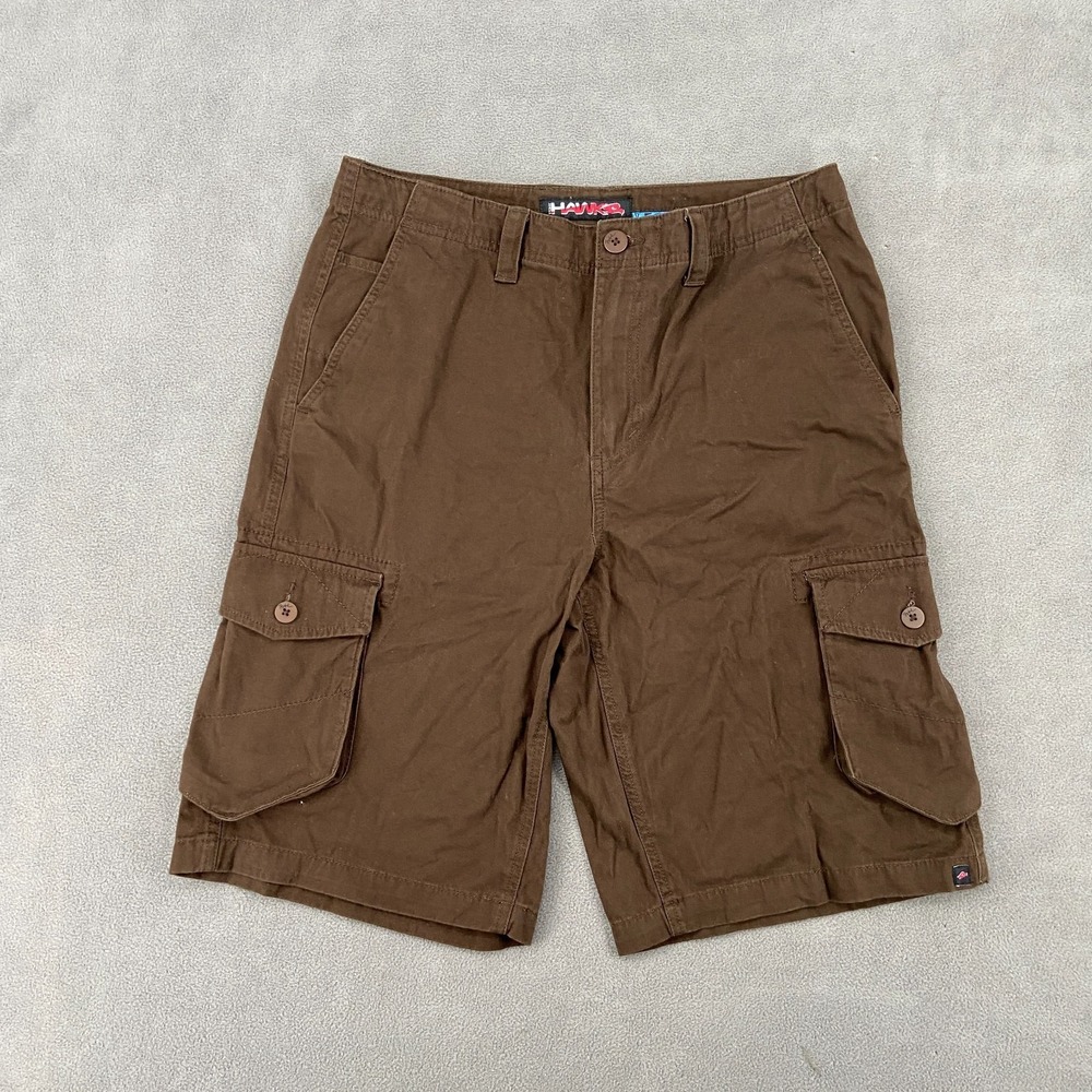 Tony Hawk Cargo Shorts Men 32 Brown Cotton Logo Mid Rise Climbing Hiking Outdoor